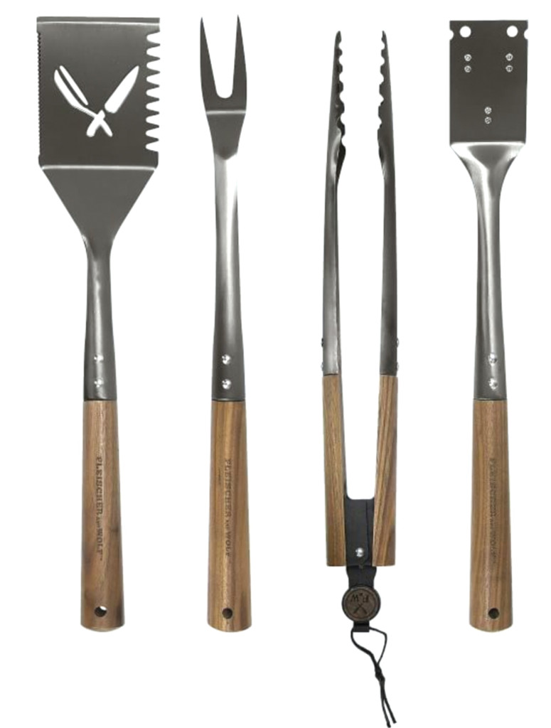 West Elm 4-piece BBQ tool set for grilling 