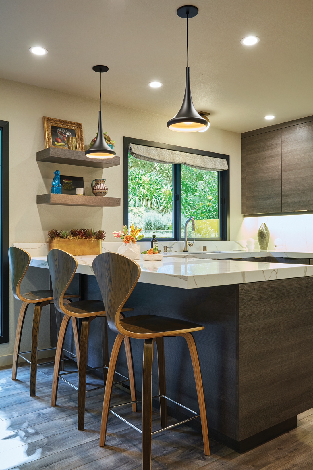 The reimagined kitchen in this Marin home remodel.