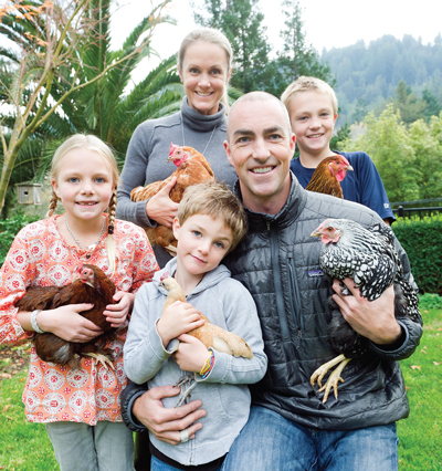 Marin Magazine, The Berry family poses with their chickens.